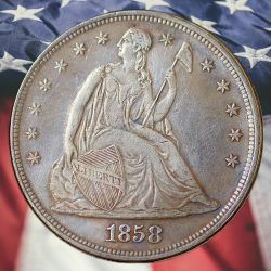 1858 Seated Liberty Dollar Silver Plated Novelty Coin - Cir
