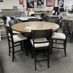 7PC Counter Height Dining Table Set w/ Lazy Susan & 4 Drop Down Leafs 