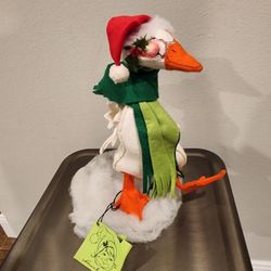 Vintage Annalee Mobilitee Doll 7402 Christmas Goose Santa Hat Green Scarf 12"