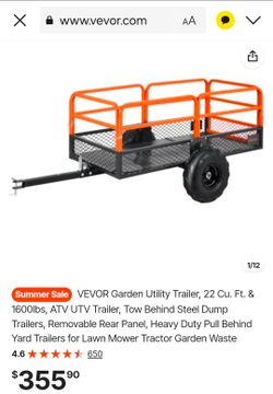 VEVOR Garden Utility Trailer, 22 Cu. Ft. & 1600lbs, ATV UTV Trailer, Tow Behind Steel Dump Trailers, Removable Rear Panel, Heavy Duty Pull Behind Yard