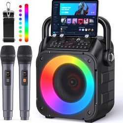 Karaoke Machine, Portable Bluetooth Speaker with 2 Wireless Microphones