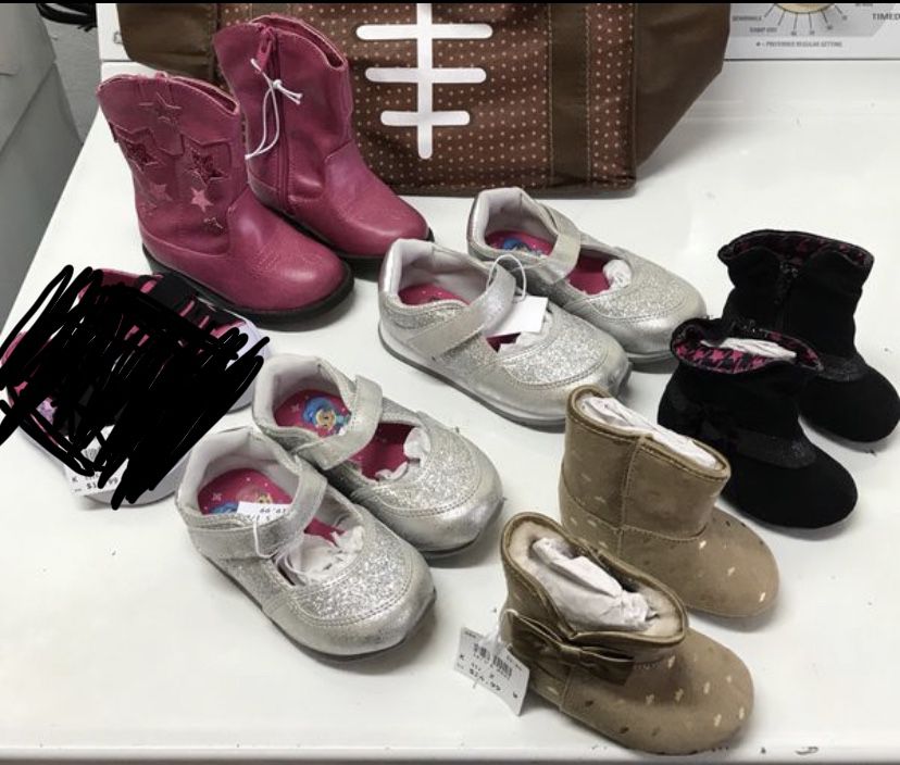 3 Brand new pairs of baby and toddler girls shoes, sneakers, and boots.