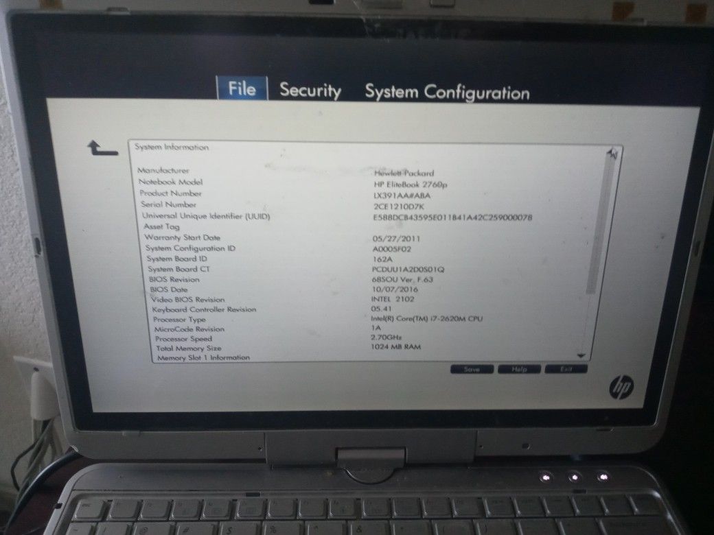 Hp Elite book 2760p For Parts