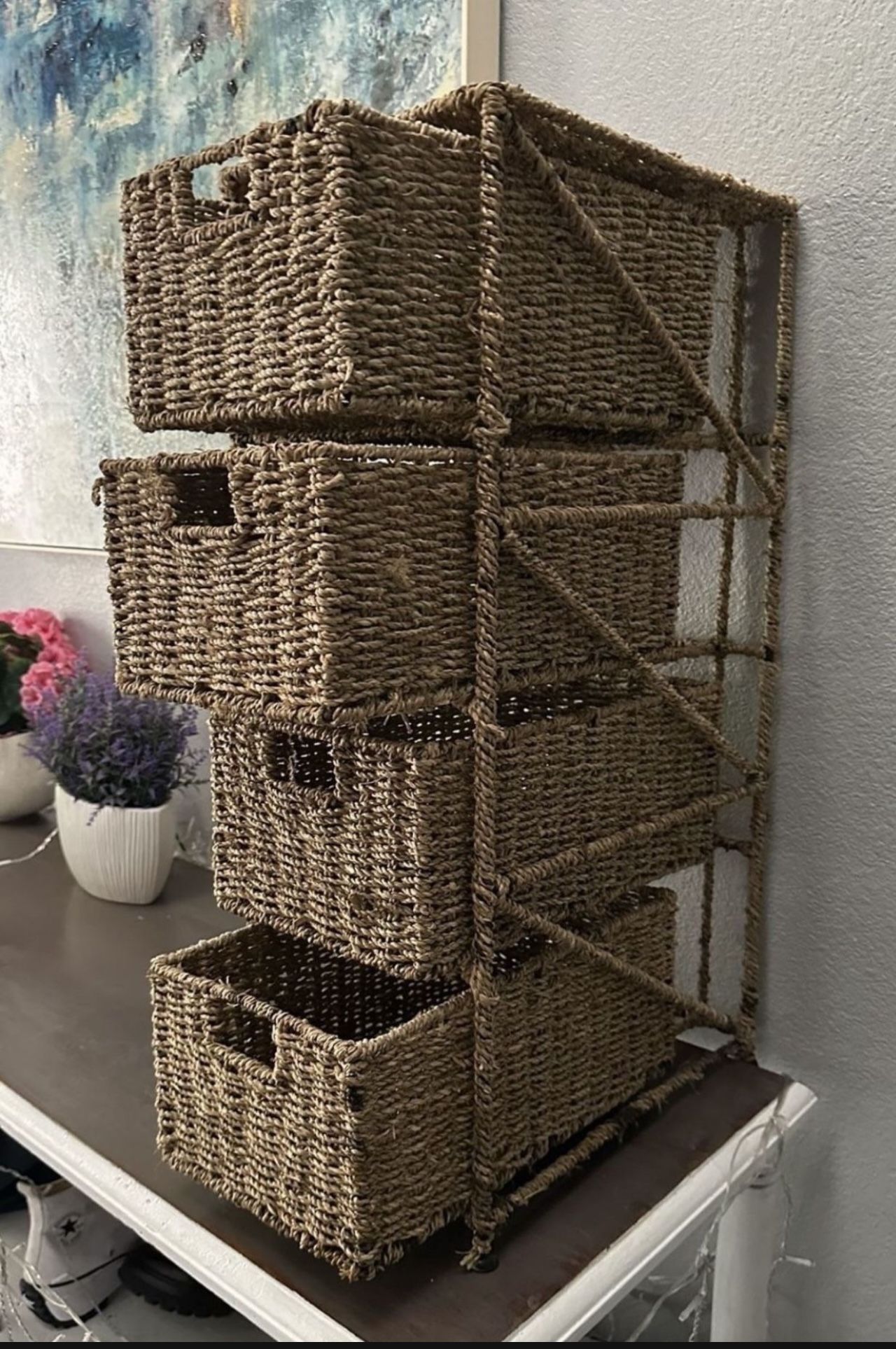 🪻🪻 WICKER WOVEN Basket 4Tier Drawer Storage Natural 