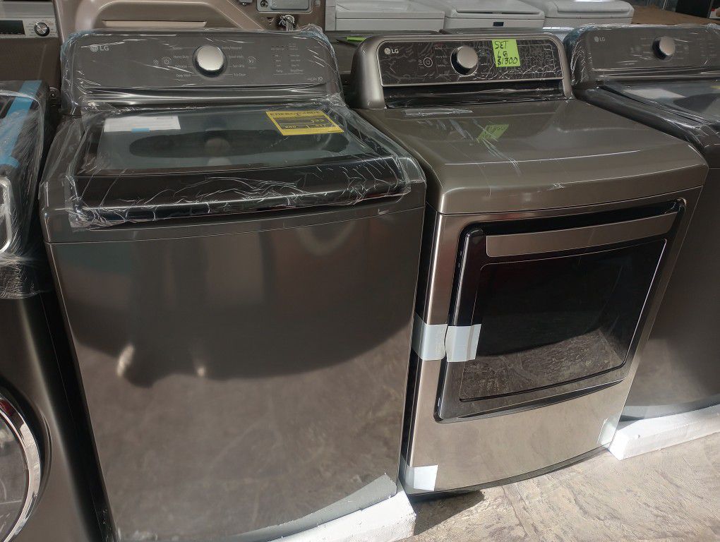 LG BLACK STAINLESS STEEL WASHER AND GAS DRYER TOP LOAD BRAND NEW 