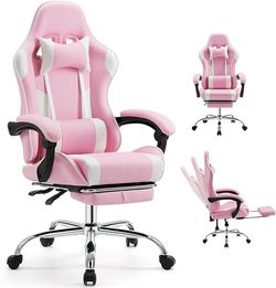 DUMOS Ergonomic Gaming Office Desk Chair with Footrest and Headrest for Adults, PU Leather Video