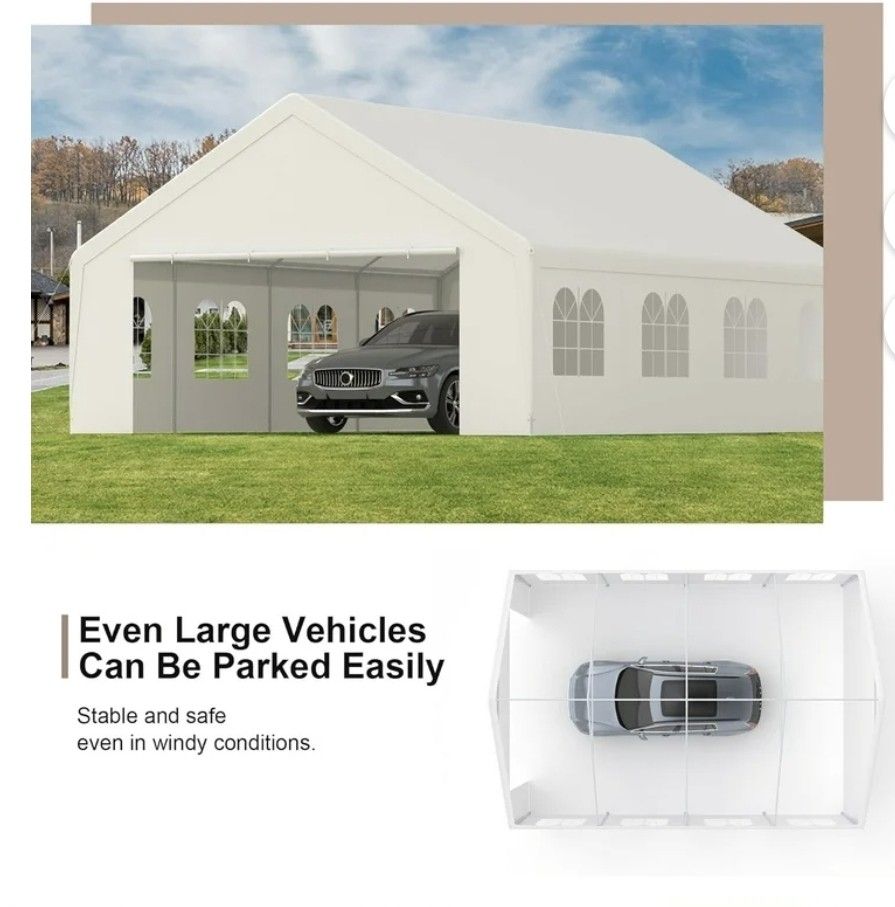20' x 20' Heavy Duty Carport with Roll up Visual Windows Reinforced Party Tent with Removable Sidewalls & Doors for Parties Wedding Outdoor Events