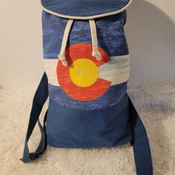 Colorado Flag Cotton Flap Closure Drawstring Backpack