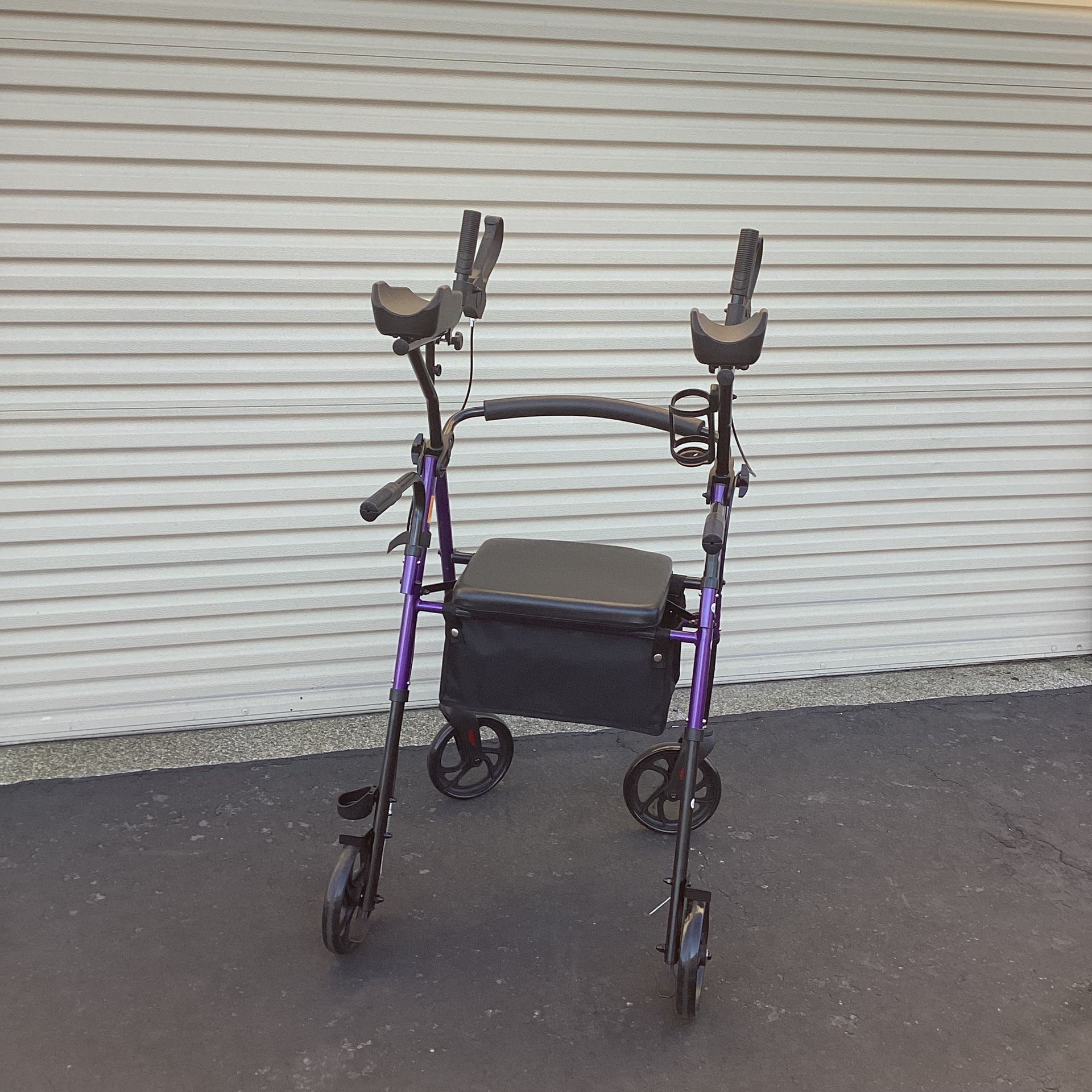 ELENKER All-Terrain Rollator Walker with 10” Rubber Wheels, Padded Seat & Backrest, Under-seat Basket for Seniors