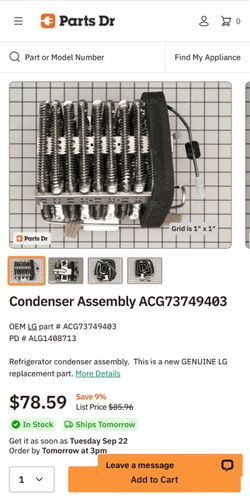 LG refrigerator wire condenser assembly, part number ACG(contact info removed)3