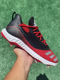 ADIDAS ICON 5 BOUNCE LOW “BLACK / POWER RED” METAL BASEBALL CLEATS (Size 11, Men’s)