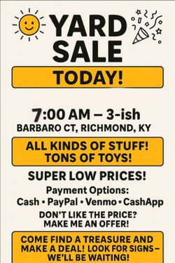 Yard Sale garage Sale buy all my things sale