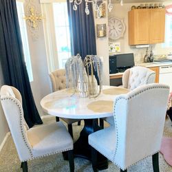 Marble Dining Table With 4 Beige Dining Chairs $999