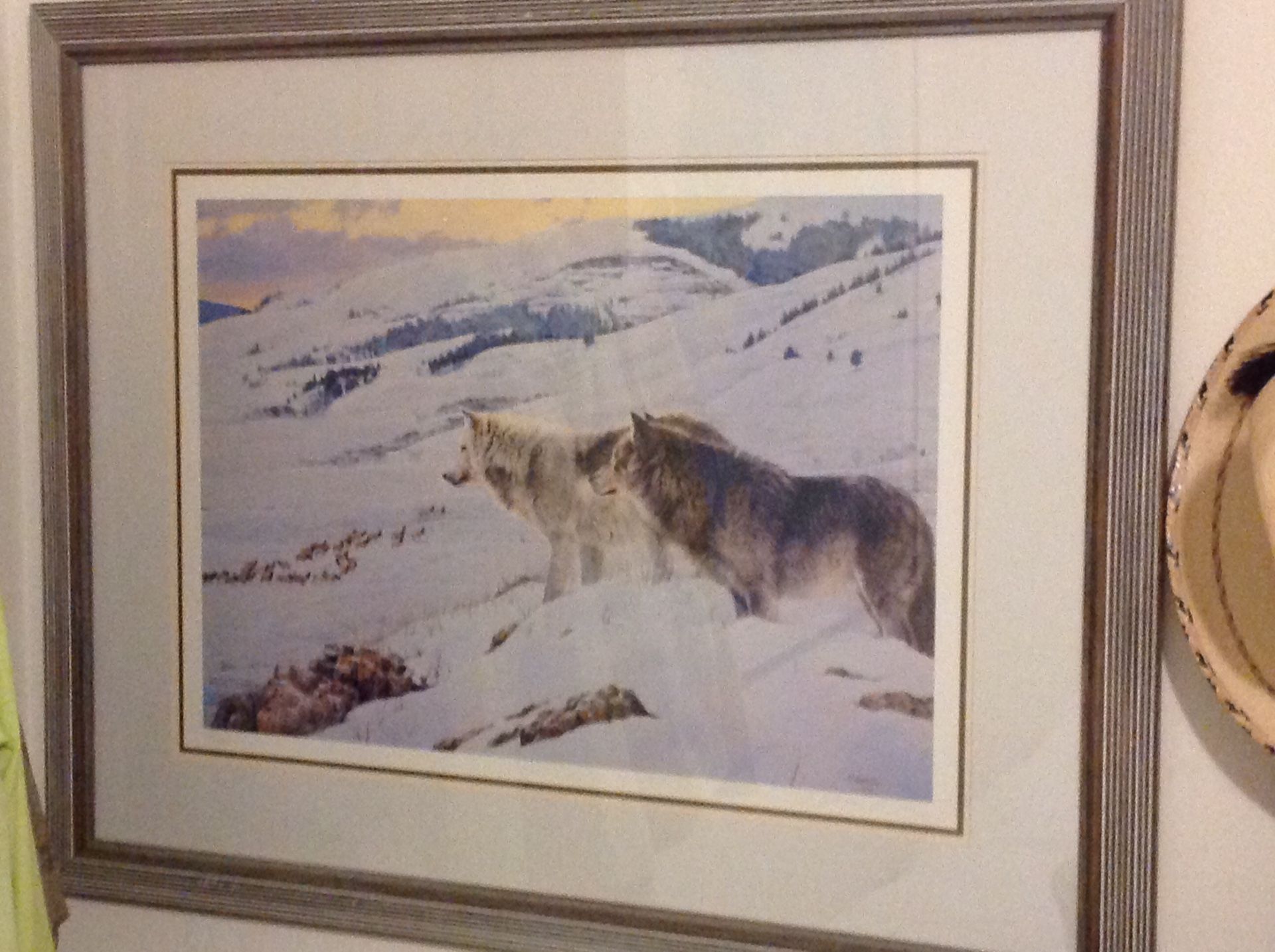 Framed Nancy Glazier Fine Art Print Prey for Predators 31" x 38" wolves and elk in nature