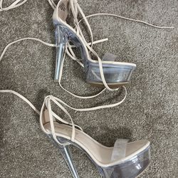 Lace Up Clear Heels Size 8 Used Once