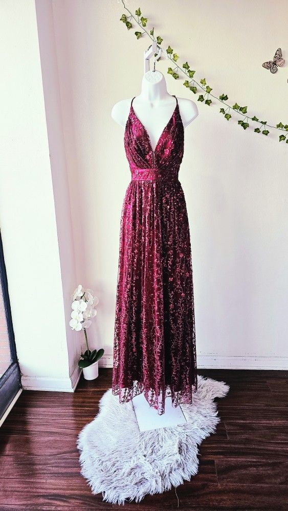 Stunning Burgundy glittery A line dress/ SIZE SMALL / prom / formal dress/ Christmas 