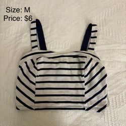 Navy Striped Crop Tank Top Size M