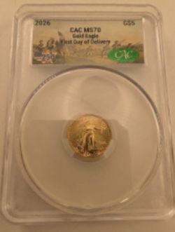 2026 Gold Eagle $5 First Day of Delivery MS70 (Qty 2)