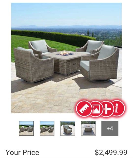 5 Pieces Woven Fireplace Chat Set Patio Furniture 