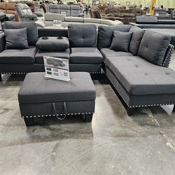 BRAND NEW 3PCS SECTIONAL SOFA SET WITH OTTOMAN AND ACCENT PILOWS INCLUDED $399