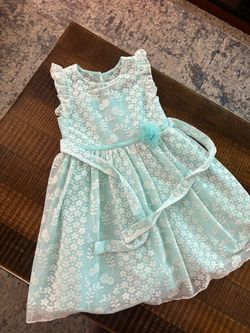 Girls Mint Floral Lace Dress with Sash