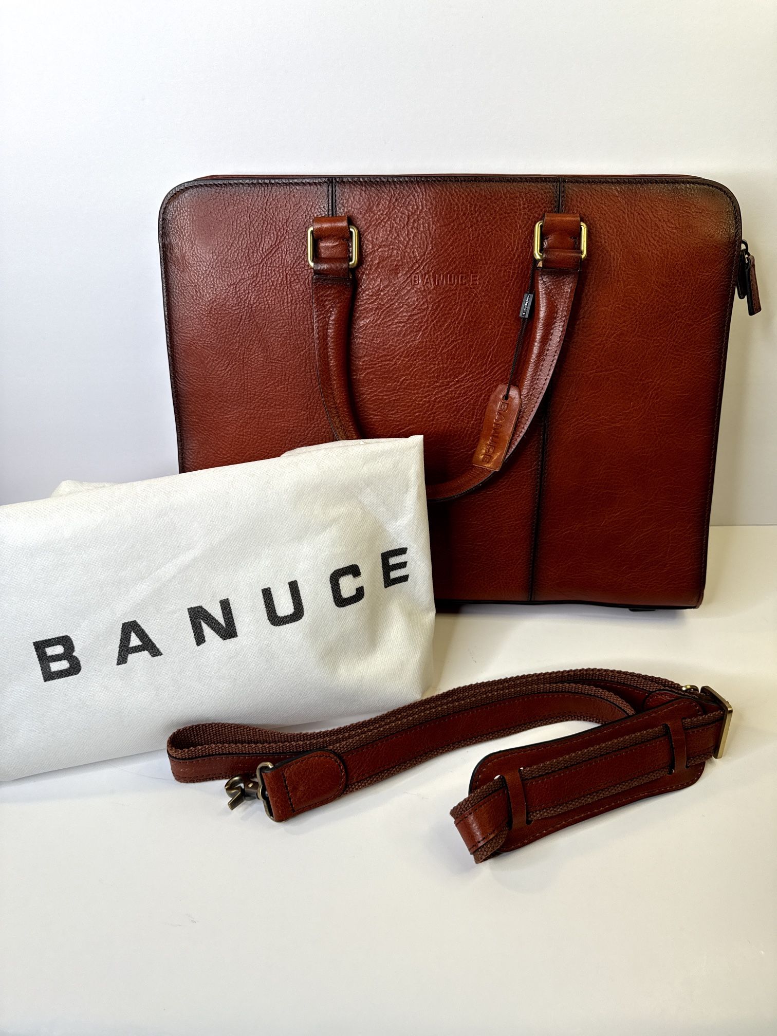 Banuce Genuine Leather Briefcase Laptop Bag – Brown Business Tote for men