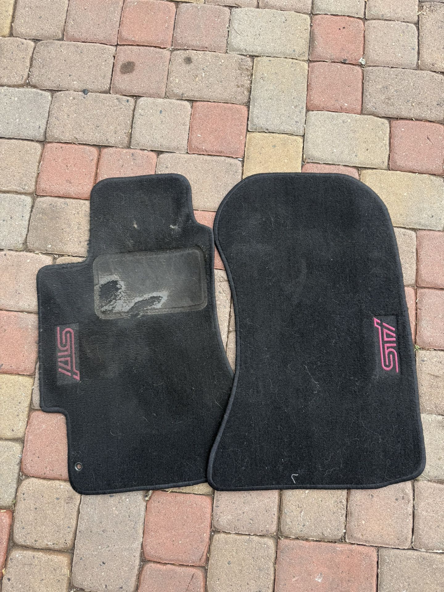 08-14 Subaru WRX STi floor mats front only black red pink logo