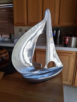 Litton Lane Silver Aluminum Sail Boat Sculpture