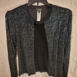 Xscape Joanna Chen Womens  Cardigan Medium Black Blue Glitter 