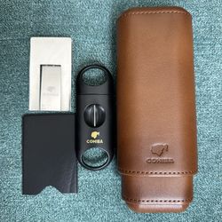 Cohiba Cedar Wood Lined 2 Ct Portable Case & V Cutter & Portable Stand Holder