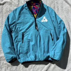 Palace Skateboards Blue Nylon Warper Reversible 1/2 Zip Pullover Jacket Size Large Supreme