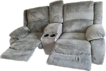 Gray Fabric Reclining Loveseat with Console Cup Holder
