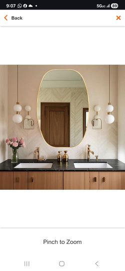 30 in. W x 40 in. H Glod Oval Wall Mirror Aluminum Frame Vanity Mirror Bathroom Mirror
