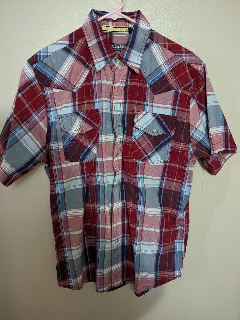 Lada Country Western Shirt Red plaid With Pearlized Buttons