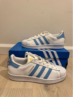 NEW Adidas Superstar White Light Blue Shell Toe Sneakers Size 8 With Box