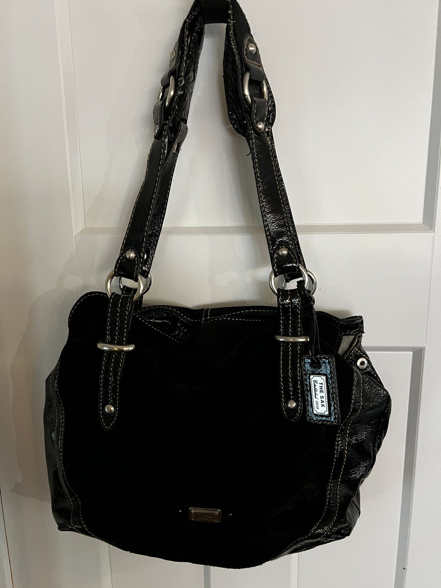 The SAK Sueded Dual Handled Black Handbag 