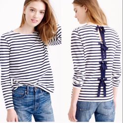 NWOT-J. Crew Striped T shirt with Bow Embellished Back XS E4454(black/white)