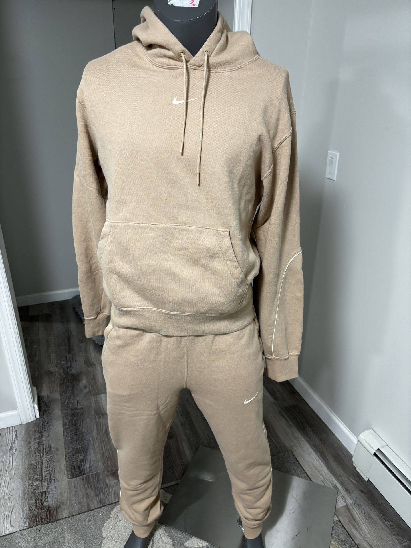 Nike Nocta Men Medium Tan/Beige Tracksuit Set Fleece Hoodie + Joggers Pullover