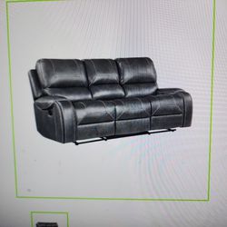 Gray MANUAL RECLINER SOFA W/ DROP DOWN CONSOLE AND USB AND 2 OUTLETS
