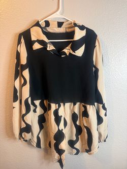 Plus Size Cream & Black Abstract Print Long Sleeve Top