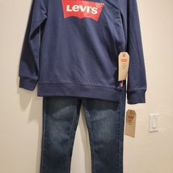 Levi's 2-piece Hooded Long Sleeve Top And Pull On Jeans Set For Boys