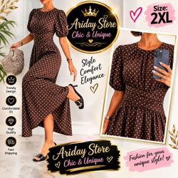 Brown Polka Dot Maxi Dress Size 2XL