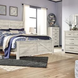 Bellaby Whitewash Crossbuck Panel Bedroom Set
