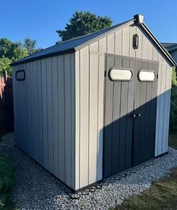 XWT013-1 8*10ft resin plastic storage shed for backyard garden big spire Tool storage