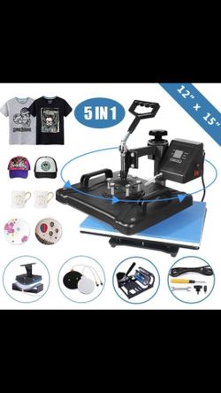 5 in 1 Heat Press Machine 12"x 15" inch Professional Digital Transfer Sublimation Swing-Away for Hat Mug Plate Cap T-Shirt (12"x 15" (5 in 1) Broken