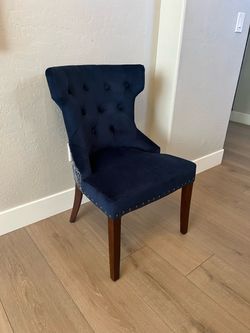 Modern PIER ONE Blue Velvet Button Tufted Sophie Accent Chair w/ Paisley Back & Nailhead Trim