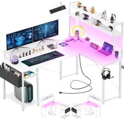 L Shaped Desk with Charging Port & LED