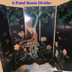 Vintage Oriental Room Divider 6 Panel Coromandel Lacquer
