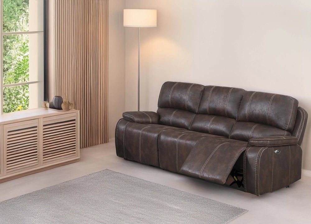 Brand New Brown Leather Power Reclining Sofa