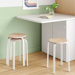 Round Stackable Accent Stool With White Legs